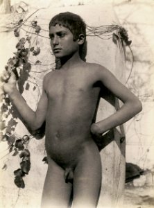 Wilhelm von Gloeden Young male nude against wall 1890s