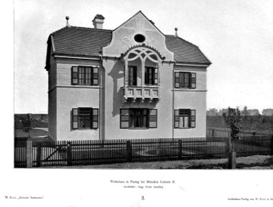 Wilhelm Kick, Einfache Neubauten, Stuttgart 1890, Wohnhaus in Pasing b. München Colonie II., Architekt Aug. Exter aus München