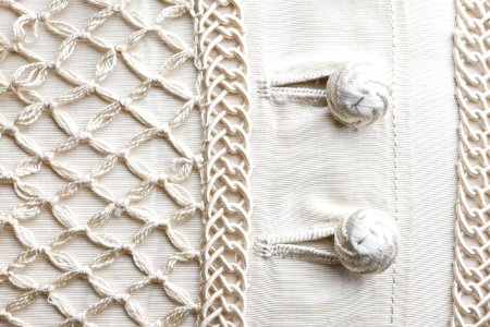 Wilhelmina von Hallwyls bröllopsklänning. Detalj. Knappar - Hallwylska museet - 87240