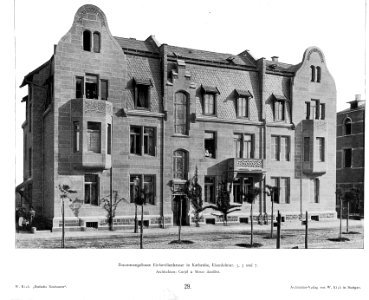 Wilhelm Kick, Einfache Neubauten, Stuttgart 1890, Zusammengebaute Einfamilienhäuser in Karlsruhe, Eisenlohrstraße 3, 5 und 7, Architekten Curjel & Moser aus Karlsrueh