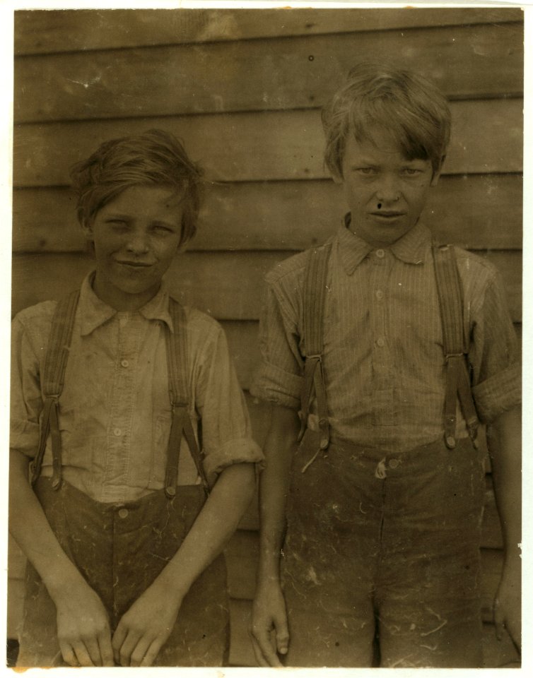 Will and Lea Dean stunted mill boys been working over a year in Saxon Mill. Family records said 13 and 14 years old. LOC nclc.02575