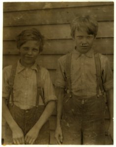 Will and Lea Dean stunted mill boys been working over a year in Saxon Mill. Family records said 13 and 14 years old. LOC nclc.02575