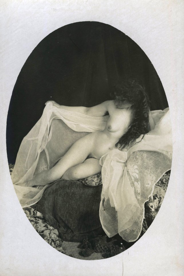 William Goldman, untitled (prostitute in brothel, sitting on bed), 1892-1900, vintage gelatin silver print, 10.8 x 7.6 cm