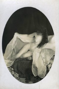 William Goldman, untitled (prostitute in brothel, sitting on bed), 1892-1900, vintage gelatin silver print, 10.8 x 7.6 cm