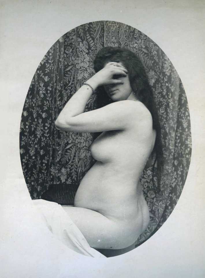 William Goldman, untitled (sitting prostitute in brothel, covering her face), 1892-1900, vintage gelatin silver print, 10.8 x 7.6 cm