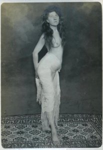William Goldman, untitled (prostitute in brothel, wearing light skirt), 1892-1900, vintage gelatin silver print, 14 x 8.9 cm