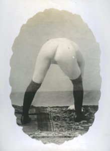 William Goldman, untitled (prostitute with dark stockings in brothel, bowing forward), 1892-1900, vintage gelatin silver print, 10.8 x 7.6 cm