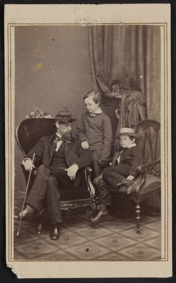 Willie and Tad Lincoln, sons of President Abraham Lincoln, with their cousin Lockwood Todd) - Brady's National Portrait Galleries, New York & Washington LCCN2012646208
