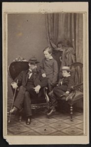 Willie and Tad Lincoln, sons of President Abraham Lincoln, with their cousin Lockwood Todd) - Brady's National Portrait Galleries, New York & Washington LCCN2012646208