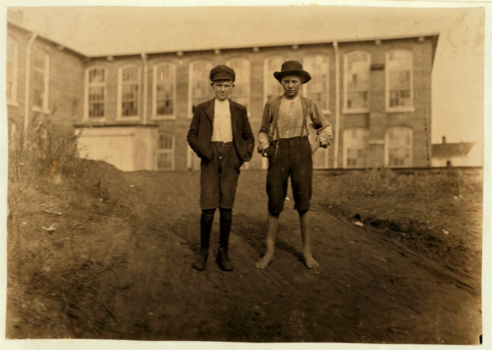Willie Crocker, (barefoot) Wylie Mill, Chester, S.C. 13 years old- 'worked since I was 6 years old.' Lost part of finger in gear of machinery. Fred Crocker-11 years old. 1 year in mill. LOC nclc.01417