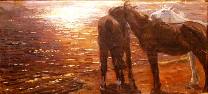 Wind (Horses by a River) by Klavdiya Mikhaylova (1910s)