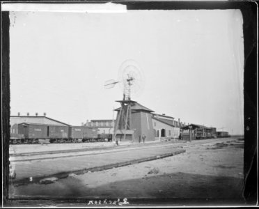Windmills and shops at North Platte, Lincoln County, Nebraska. - NARA - 516609