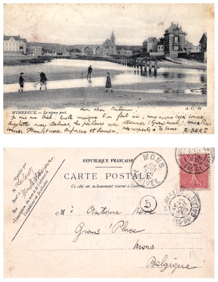 WIMEREUX Le Vieux Port, lettre d'artiste 1903