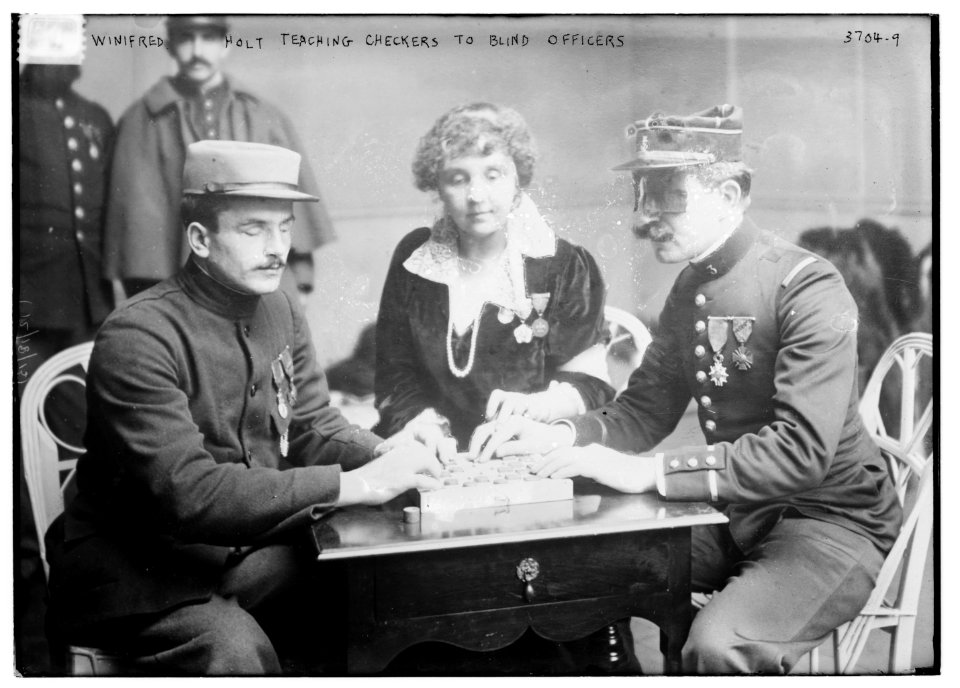 Winifred Holt teaching checkers to blind officers LCCN2014700587