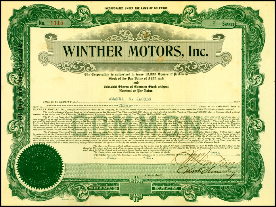 Winther Motors 1921
