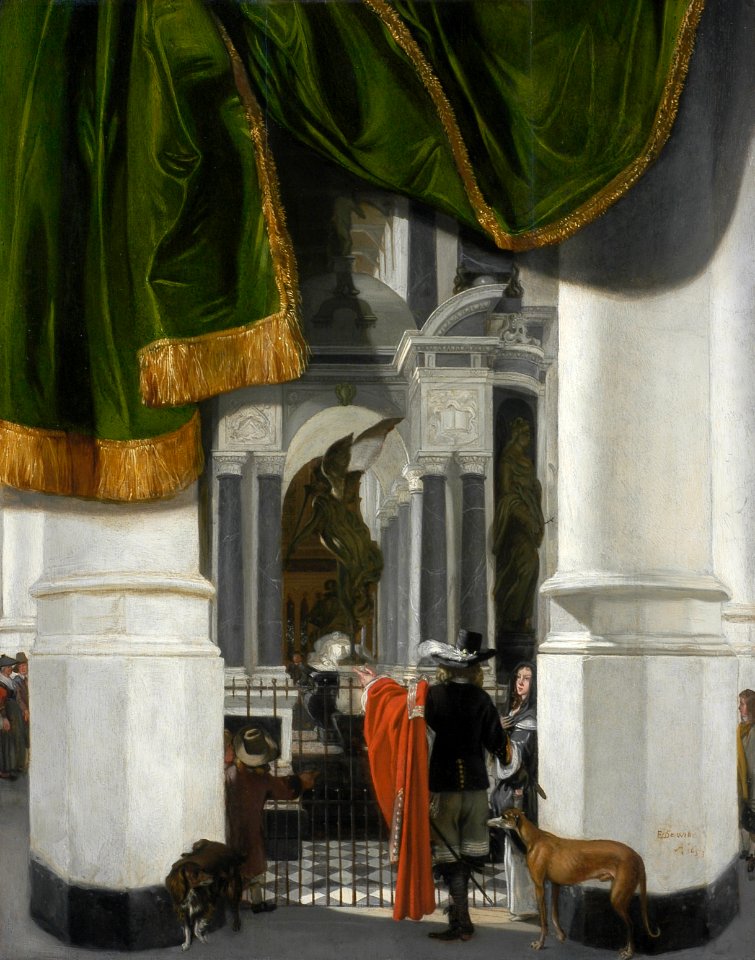 Emanuel de Witte - Tomb of William the Silent in the Nieuwe Kerk, Delft, with an Illusionistic Curtain - WGA25805