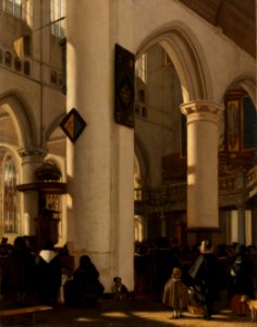 Interieur van een protestantse, gotische kerk tijdens een dienst Rijksmuseum SK-A-4055