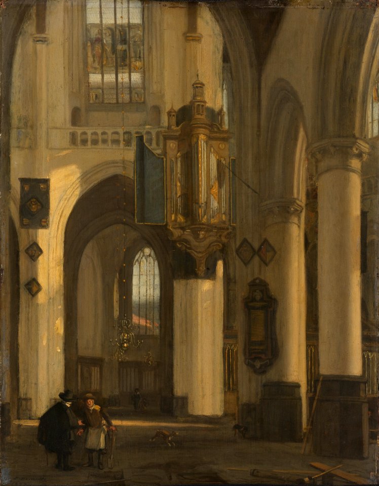 Interieur van een protestantse gotische kerk met motieven van de Oude en de Nieuwe Kerk te Amsterdam Rijksmuseum SK-A-474