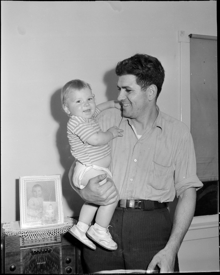 Wm. Riley Blankinship, miner, and one of his sons. Koppers Coal Division, Kopperston Mine, Kopperston, Wyoming... - NARA - 540983