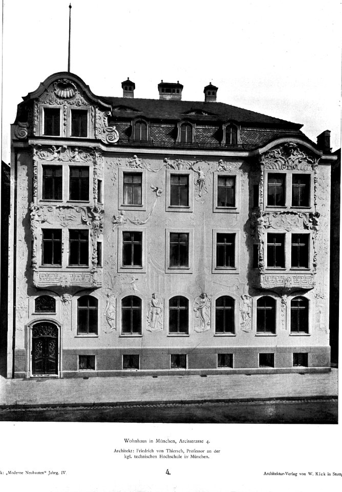 Wohnhaus in München Arcisstrasse 4 Architekt Friedrich von Thiersch, Professor an der kgl techn. Hochschule München