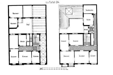 Wohnhaus L 14, Nr. 4 in Mannheim, Architekt L. Schäfer aus Mannheim, Grundriss, Tafel 34, Kick Jahrgang I