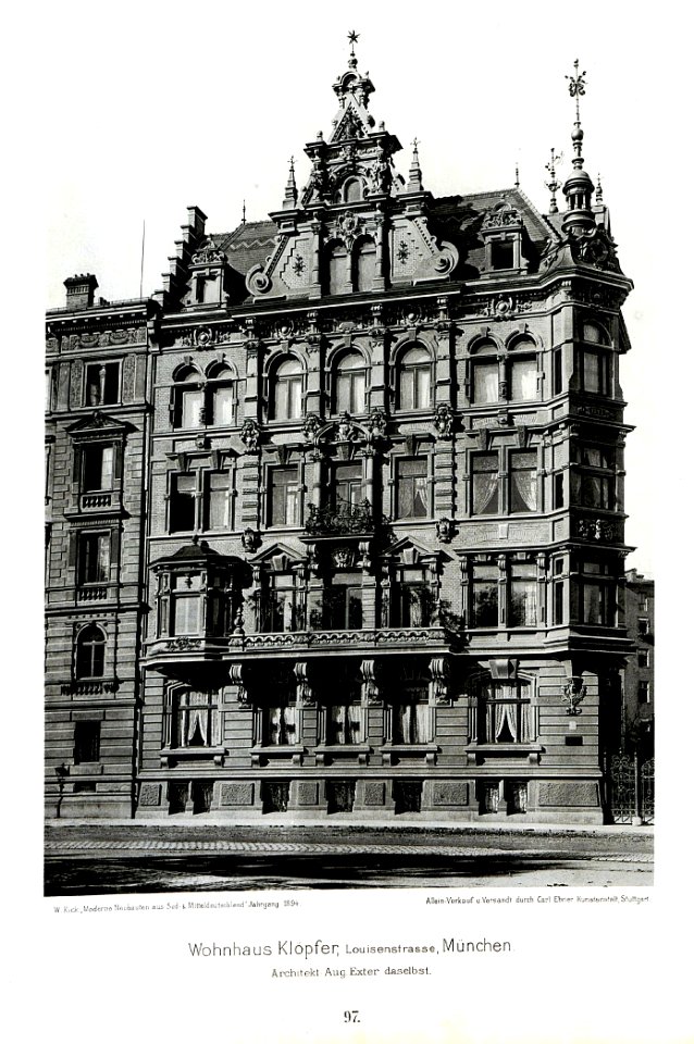 Wohnhaus Klöpfer Louisenstraße, München, Architekt Aug. Exter aus München, Tafel 97, Kick Jahrgang I