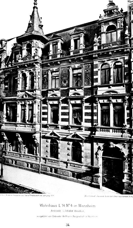 Wohnhaus L 14, Nr. 4 in Mannheim, Architekt L. Schäfer aus Mannheim, Tafel 34, Kick Jahrgang I
