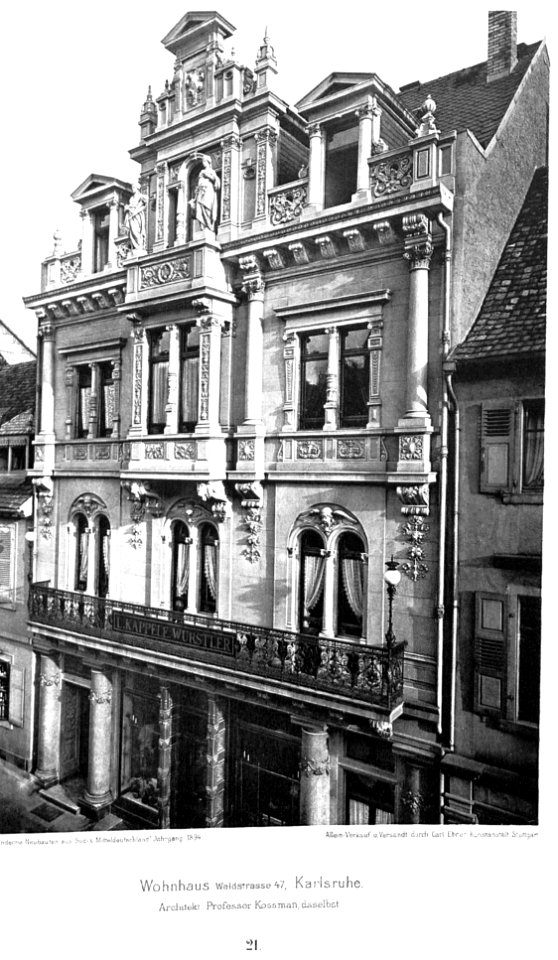 Wohnhaus Waldstraße 47, Karlsruhe, Architekt Prof. Kossmann, Karlsruhe, Tafel 21, Kick Jahrgang I