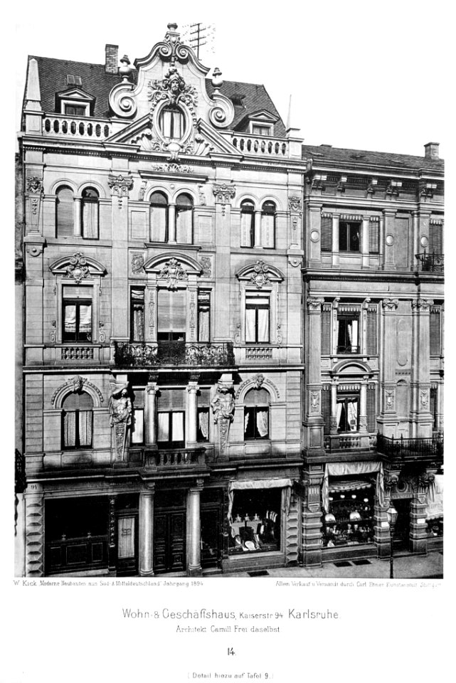 Wohn- und Geschäftshaus Kaiserstr. 94 Karlsruhe, Architekt Camill Frei aus Karlsruhe, Tafel 14, Kick Jahrgang I