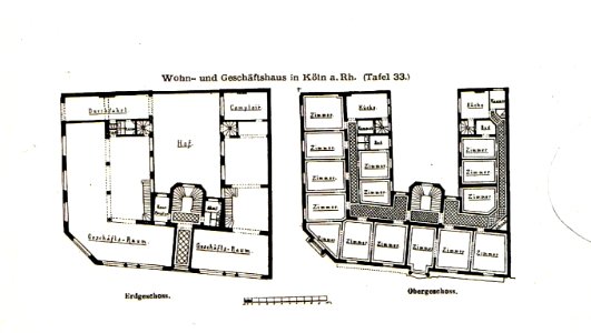 Wohn- und Geschäftshaus Augustinerplatz 12, Köln, Architekt A. Nöcker, Tafel 33, Kick Jahrgang II, Grundriss