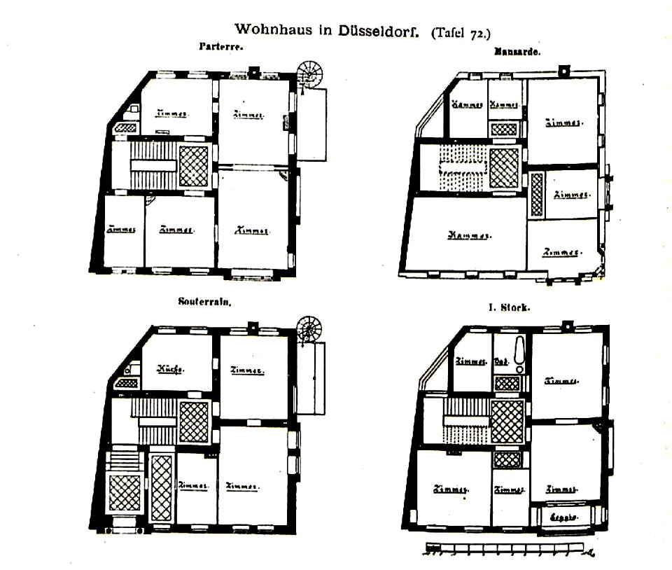 Wohnhaus Tonhallenstrasse 16, Düsseldorf, Architekt Thüshaus & v. Abbema, Düsseldorf, Tafel 72, Kick Jahrgang II, Grundriss