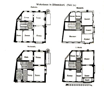Wohnhaus Tonhallenstrasse 16, Düsseldorf, Architekt Thüshaus & v. Abbema, Düsseldorf, Tafel 72, Kick Jahrgang II, Grundriss photo