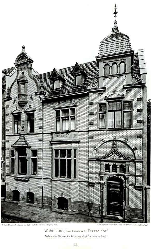 Wohnhaus, Bleichstrasse 22, Düsseldorf, Architekten Kayser & v. Groszheim, kgl. Bauräte in Berlin, Tafel 83, Kick Jahrgang I