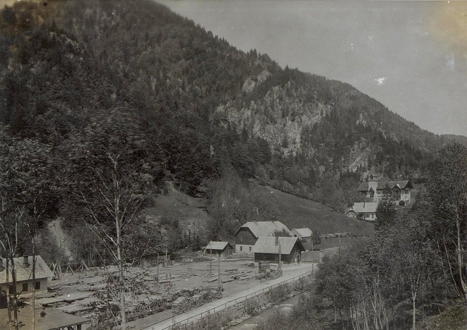 Wollinfabrik St.Katharina m.Schloss im Hintergrunde.Ob.Krain. (BildID 15596580)