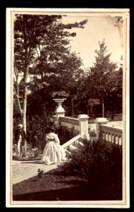 Woman and man in front of park or garden staircase) - J. G. Stacy, Dover, Me LCCN2016653330