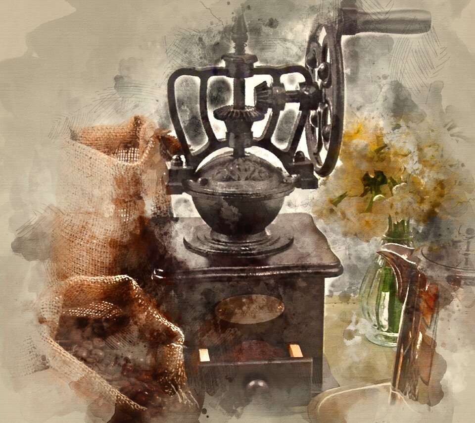 Coffee beans old grinder