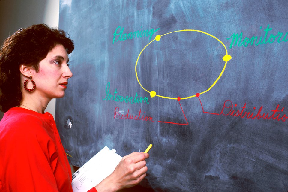 Woman drawing on a chalkboard