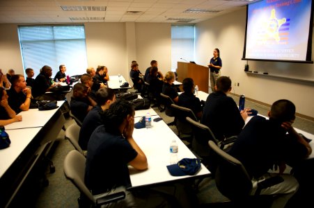 Woman gives lecture to law enforcement explorers