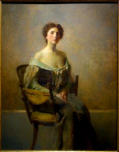 Woman in Purple and Green by Thomas Wilmer Dewing, 1905, oil on panel - New Britain Museum of American Art - DSC09495