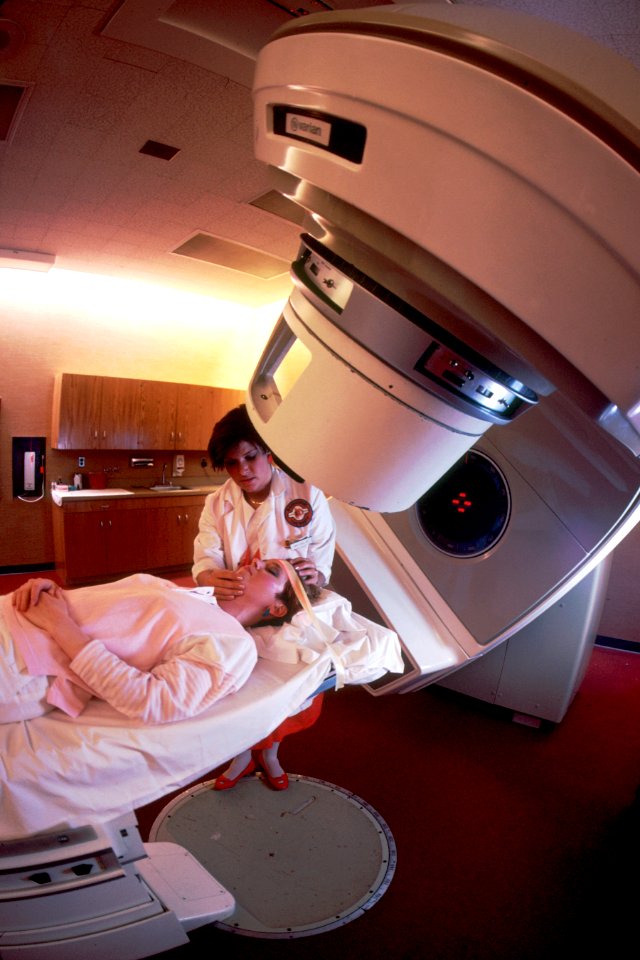 Woman prepared for radation therapy