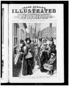 Woman suffrage in Wyoming Territory. - Scene at the polls in Cheyenne - from a photo. by Kirkland. LCCN92516129