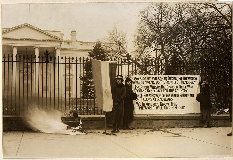 Woman suffrage in Washington, District of Columbia. Suffragettes bonfire and posters at the . . . - NARA - 533773