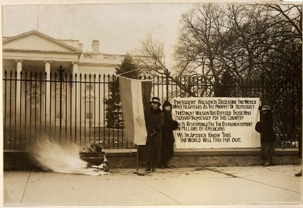Woman suffrage in Washington, District of Columbia. Suffragettes bonfire and posters at the . . . - NARA - 533773 photo