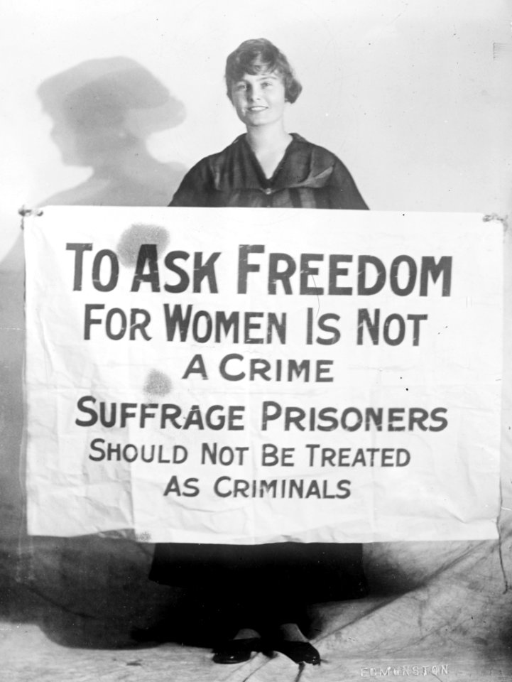 WOMAN SUFFRAGE. LUCY BRANHAM WITH POSTERS LCCN2016869829 (cropped)