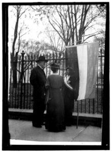 WOMAN SUFFRAGE. DAVID STARR JORDAN AND WIFE TALKING WITH WHITE HOUSE PICKET LCCN2016865577