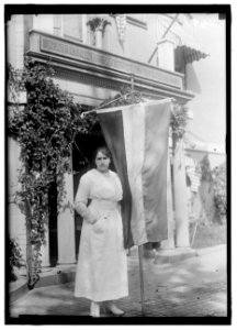 WOMAN SUFFRAGE. SUFFRAGETTES WITH BANNERS LCCN2016869485