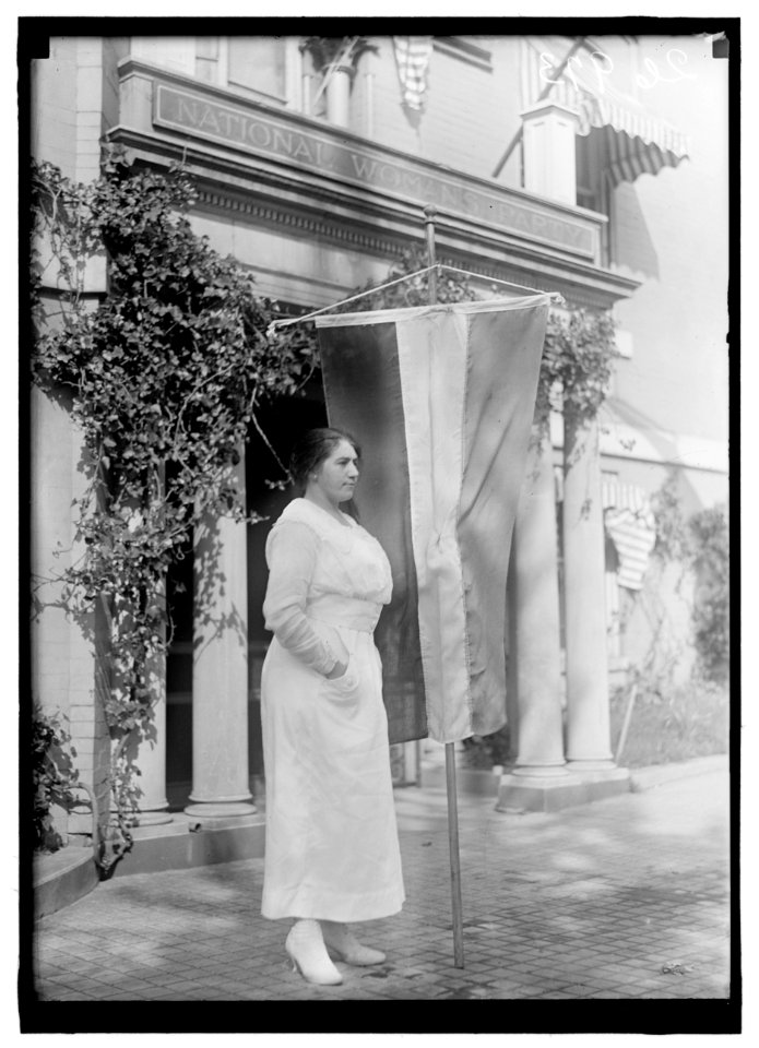 WOMAN SUFFRAGE. SUFFRAGETTES WITH BANNERS LCCN2016869484