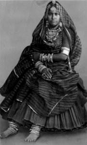 Woman wearing court dress and Indian jewelry 3b34758u