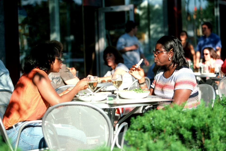 Women dining outdoors