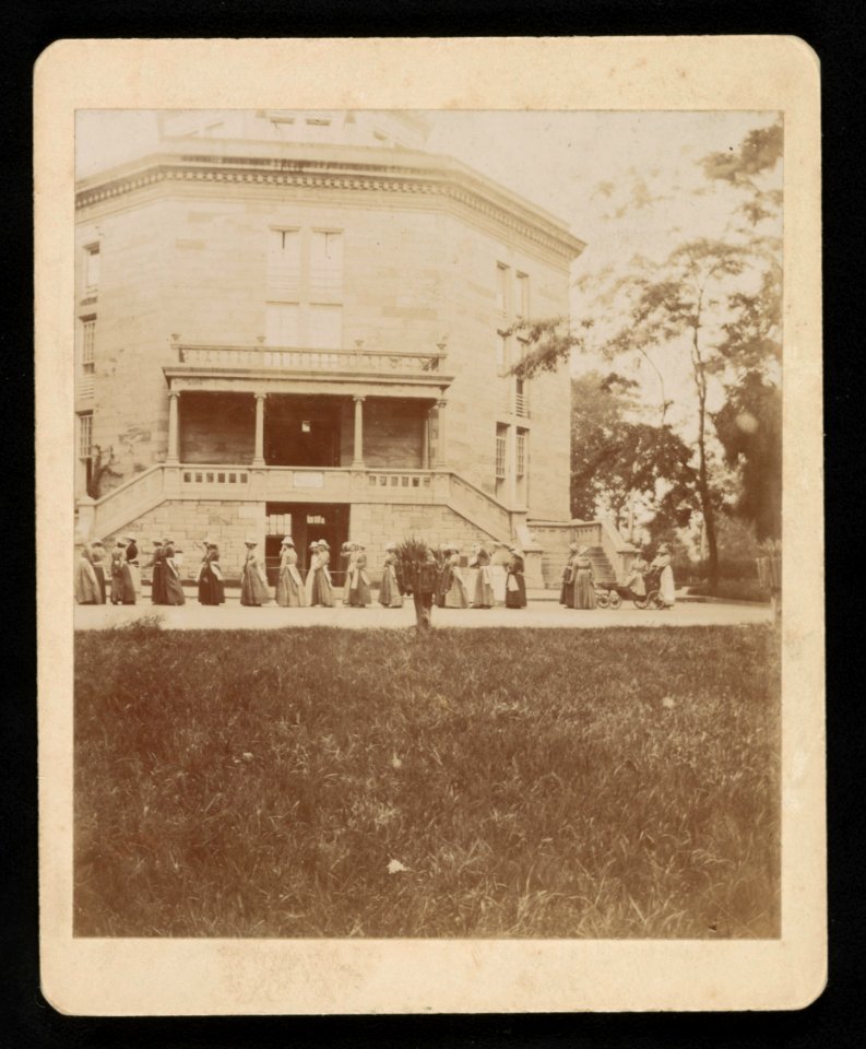 Women walking in a procession, pulling a wheelchair LCCN2015645627